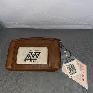 Vintage 90s Women Leather Coin Pouch Zip Mini Purse Wallet Key Chain